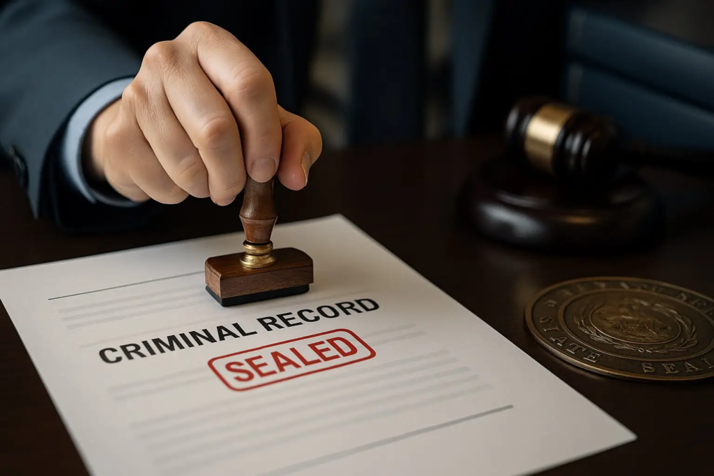 A criminal record document stamped sealed