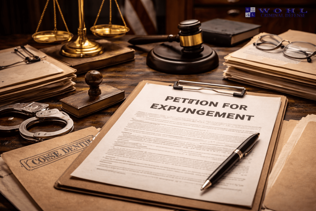 Petition for expungement beside scales and a gavel